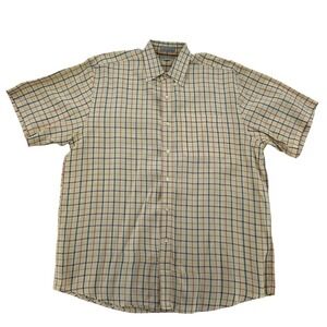 Cutter & Buck Men Large Plaid Check Golf Sports Button Up Short Sleeve Shirt